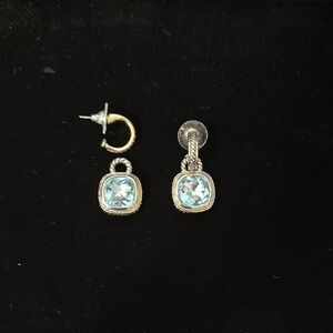 Gold and Blue Drop Earrings with Cushion-Cut Gemstone
